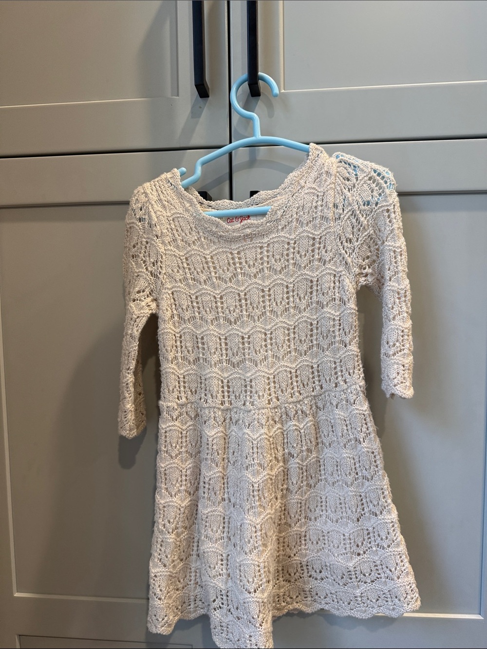 Girls' Cream Crochet Lace Dress - Comfortable Everyday Style